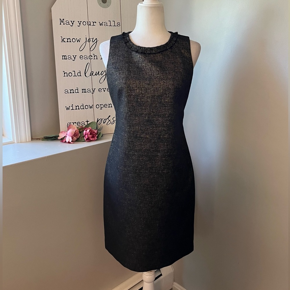 Tahari Black Sheath Dress with Subtle Metallic Sheen